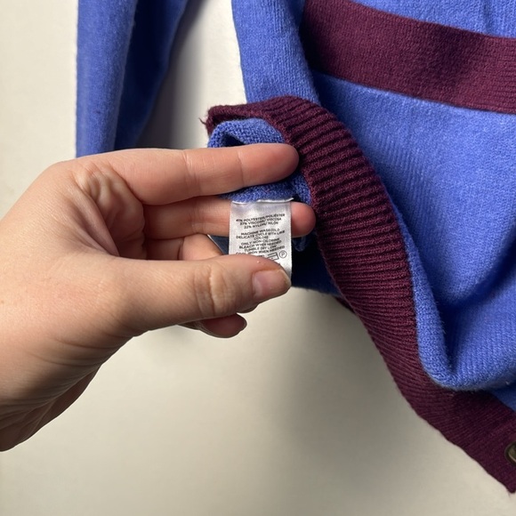 Ann Taylor Preppy V-Neck Colorblock Business Casual Purple/Blue Cardigan XS - Picture 4 of 6